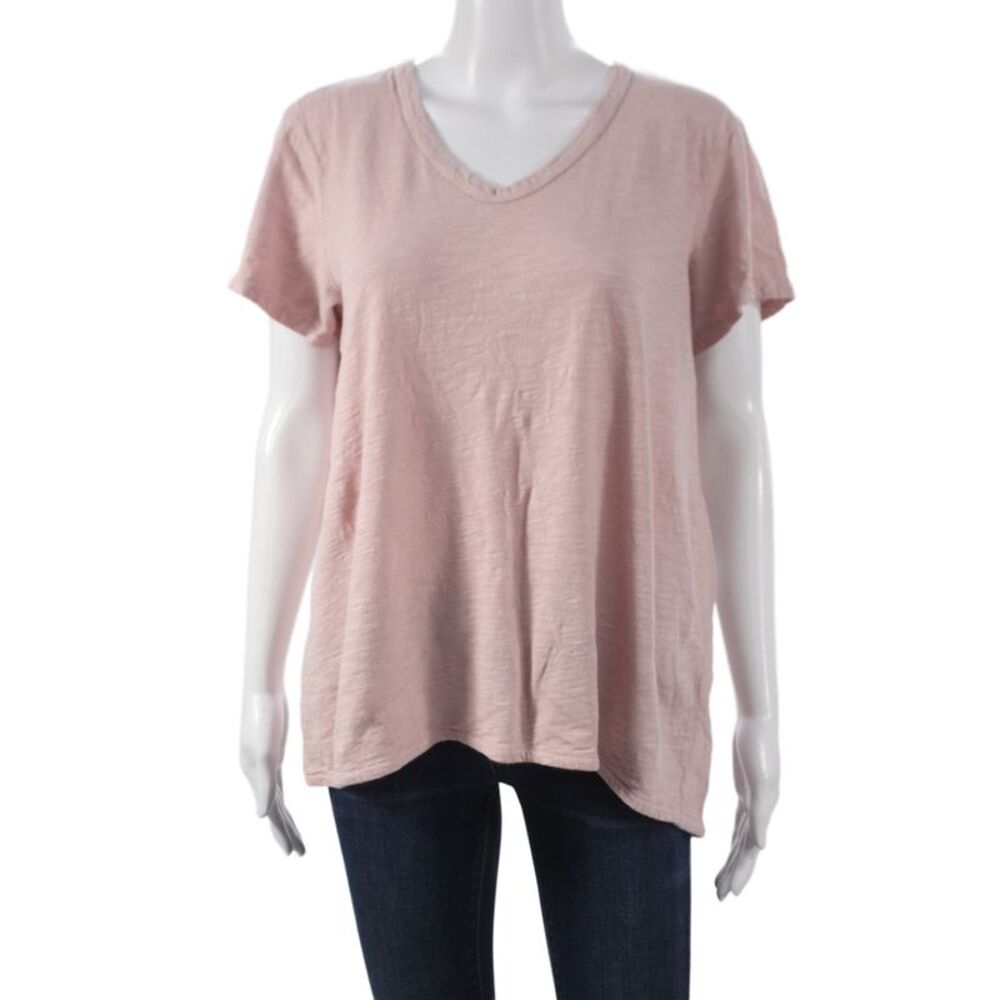 Wilt Womens Basic Pink Cotton V-Neck Short Sleeve T-Shirt Size L